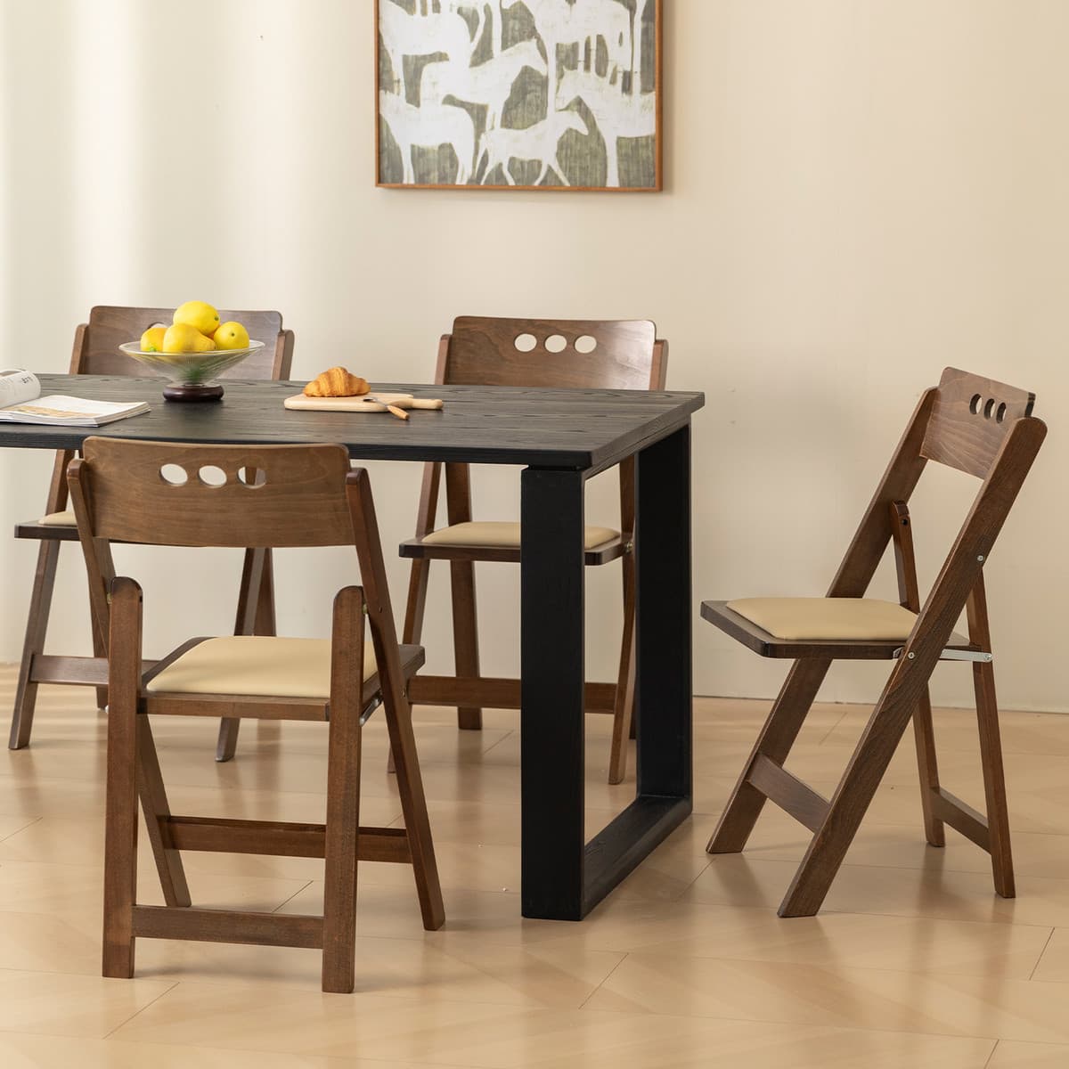 折りたたみ椅子 丸窓デザイン木製折りたたみ椅子